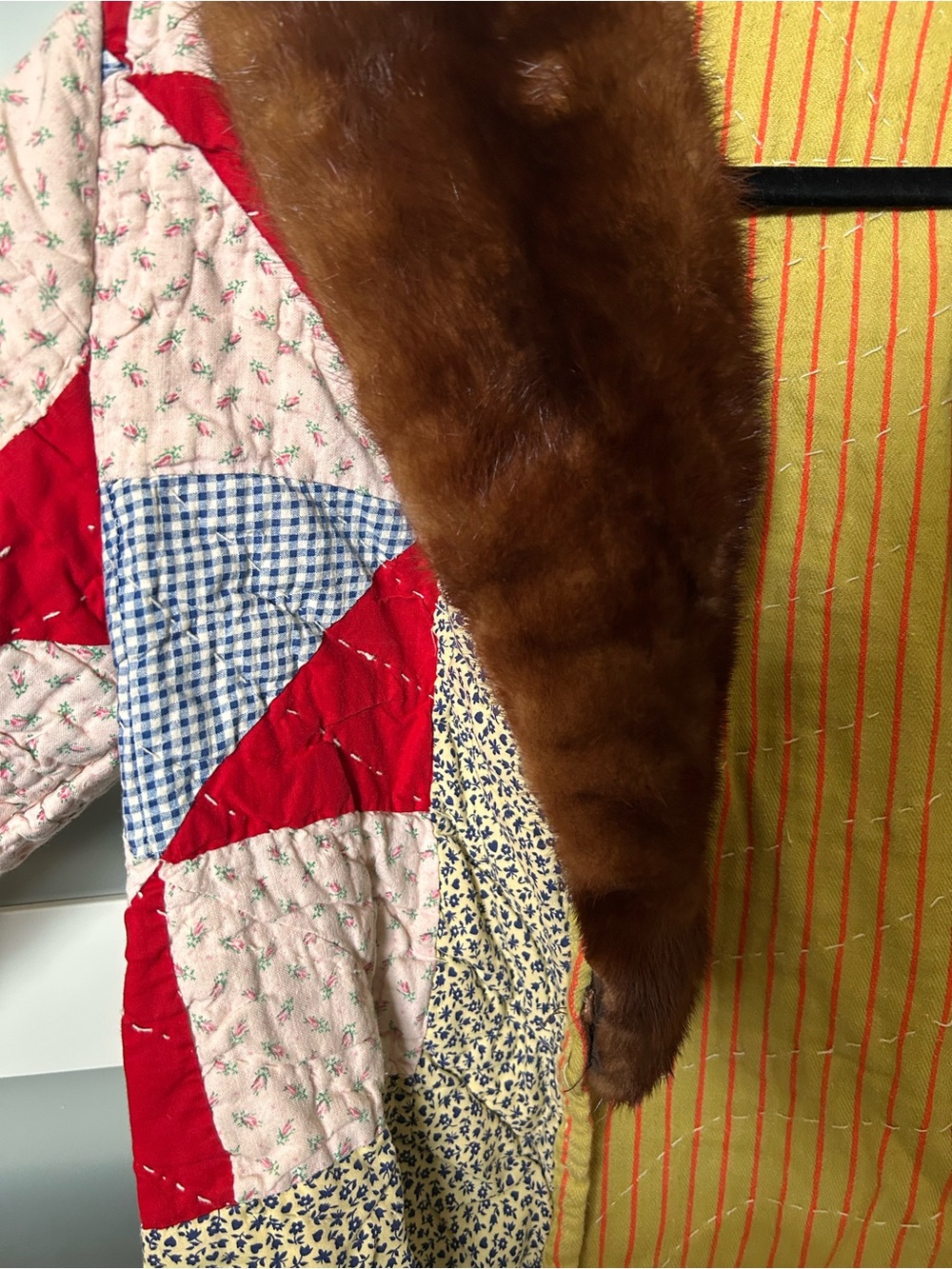 Patchwork Quilted Jacket with Brown Faux-Fur Collar - Picture 3 of 3